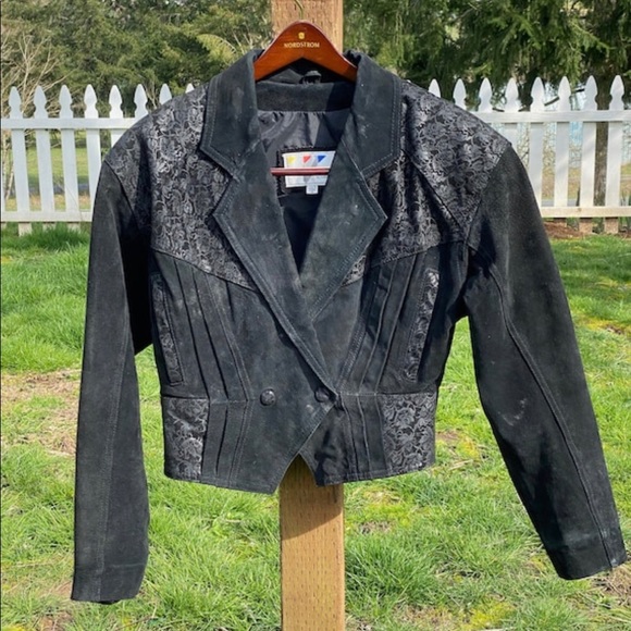 Rare Black Womens Wilsons Leather 80s Vintage Crop Bolero Biker